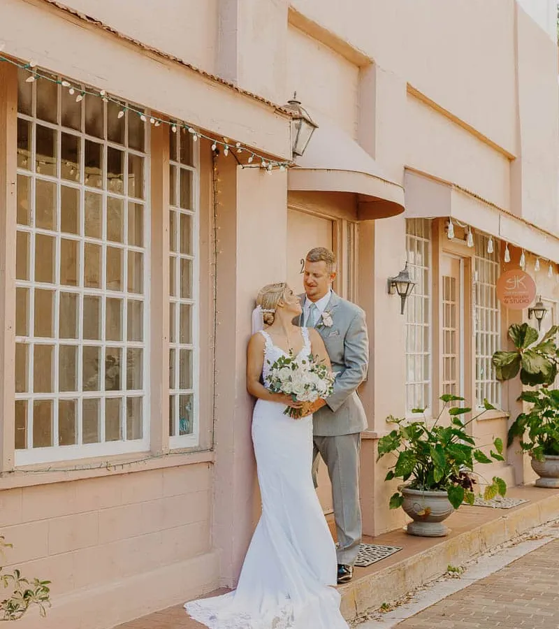Bride and groom with a small bridal party during an intimate Sarasota wedding