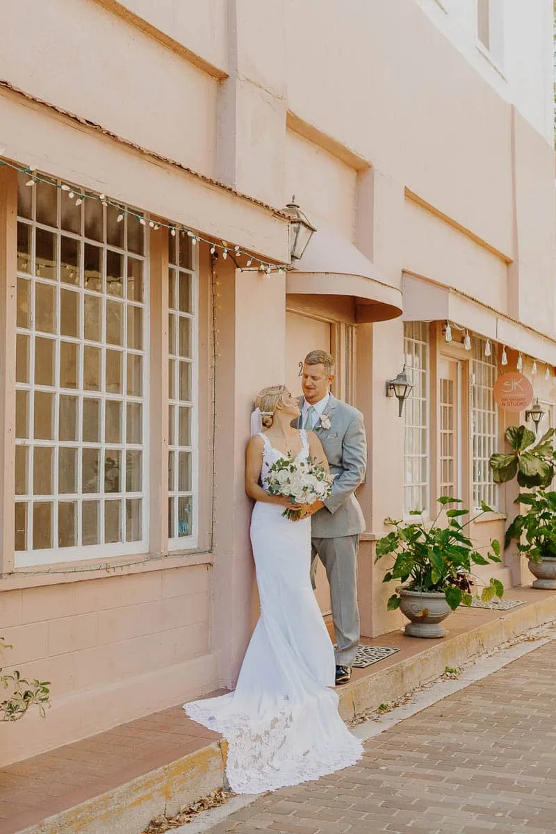 Bride and groom with a small bridal party during an intimate Sarasota wedding