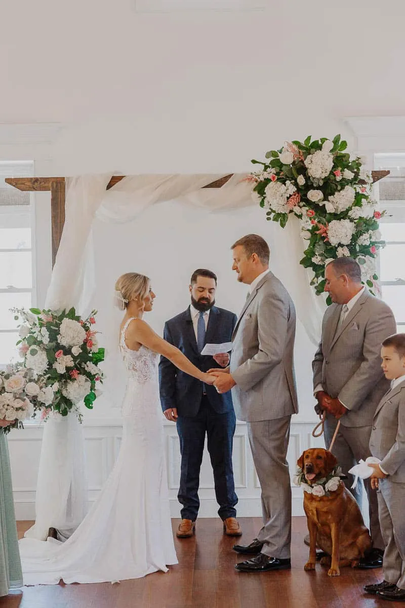Bride and groom with a small bridal party during an intimate Sarasota wedding